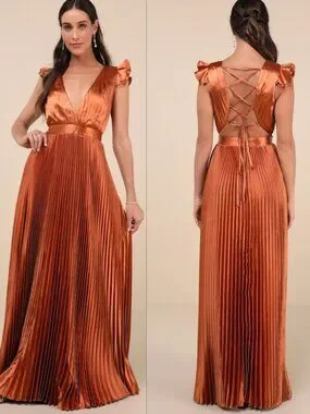 Lulus Plus Size Lulus | Dresses | Lulus Plus Size Rust Orange Satin Pleated Maxi Dress ...